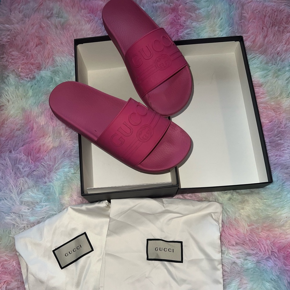 🩷 Gucci Authentic Pink Rubbed Slides - Picture 1 of 6